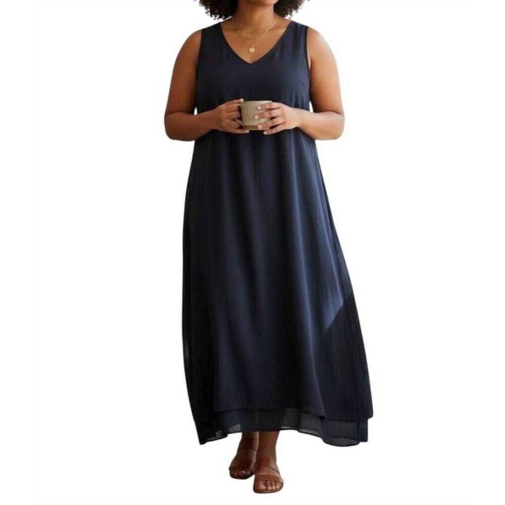 NEW EMMELLE crepe sleeveless shift maxi dress in navy